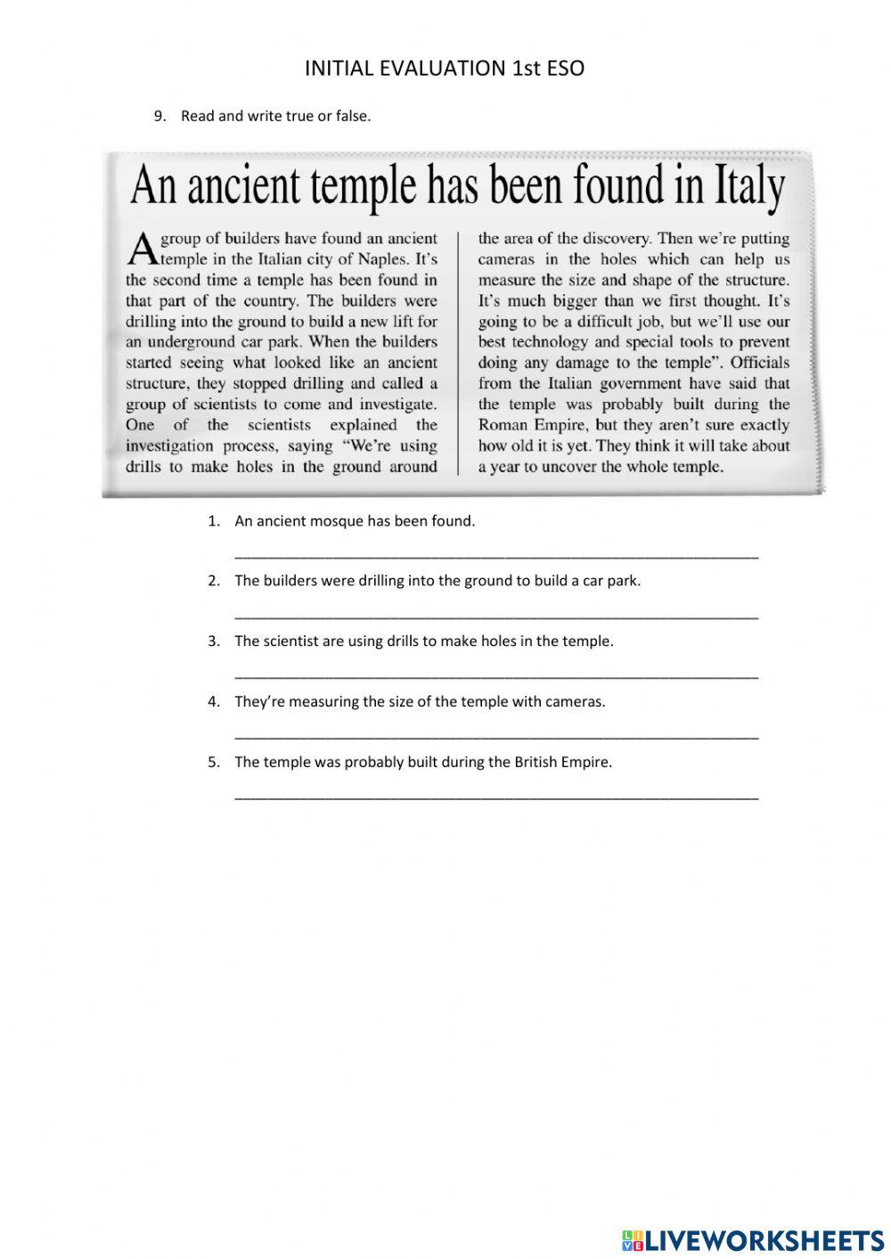 Initial evaluation 1ESO