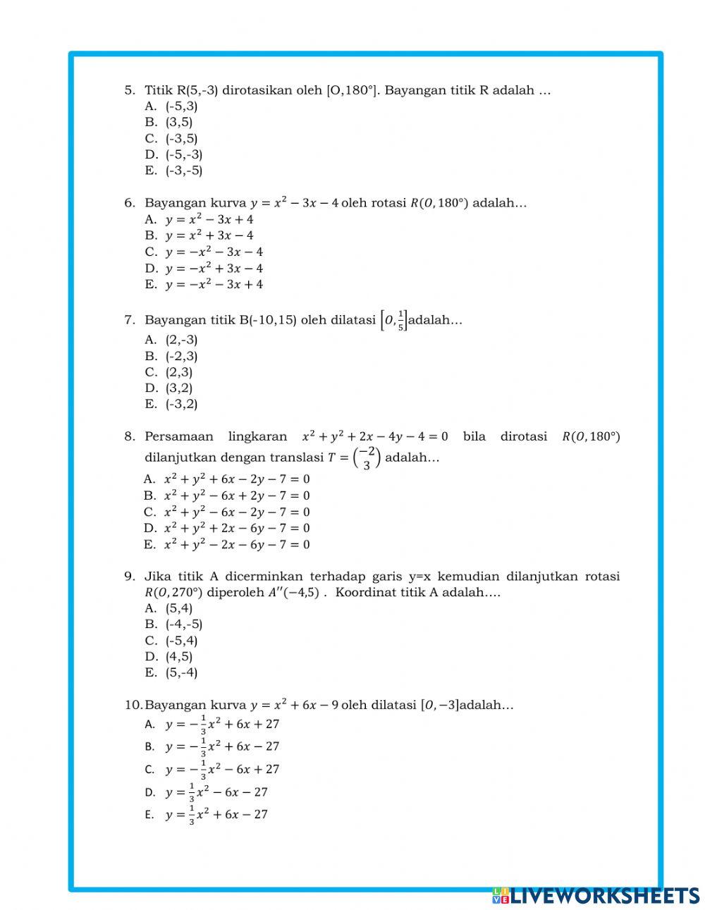 Tes sumatif transformasi geometri
