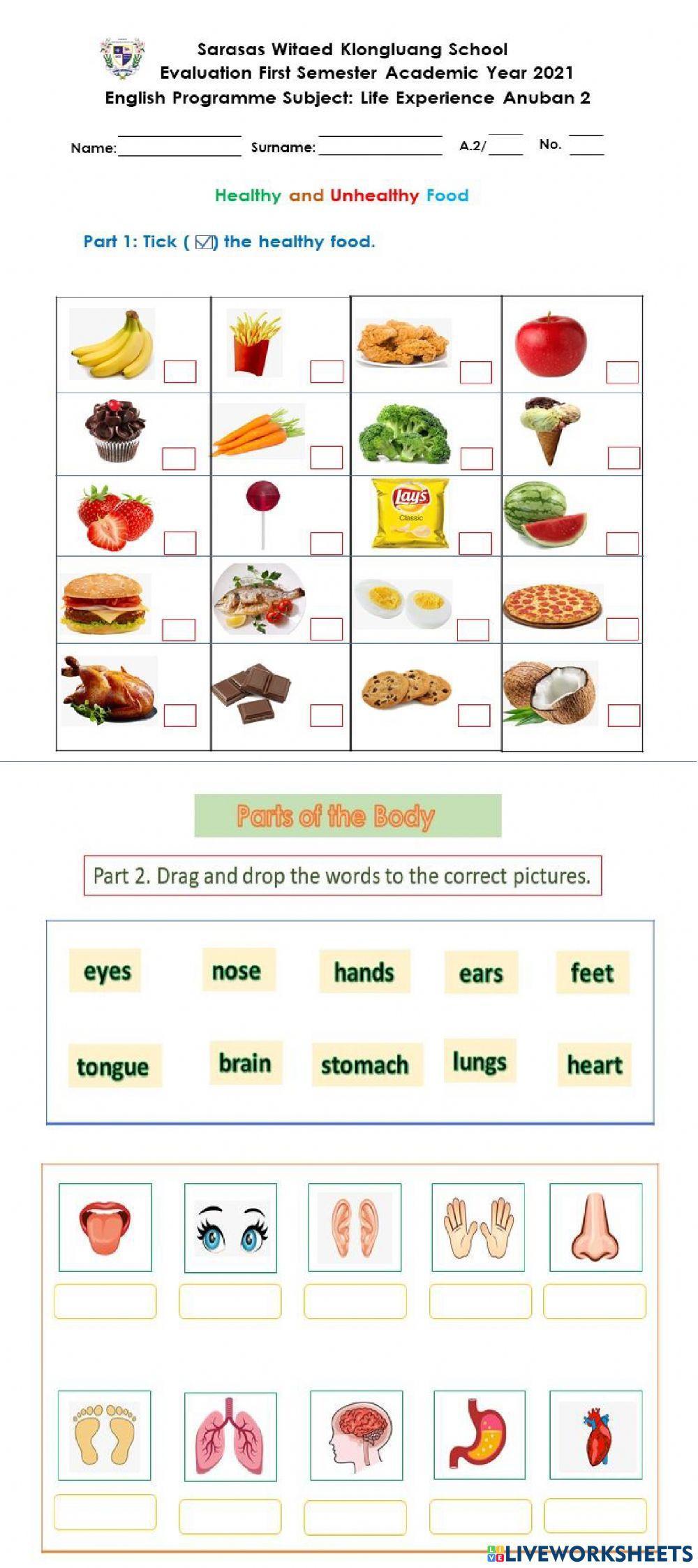 Healthy and Unhealthy Food - Body Parts
