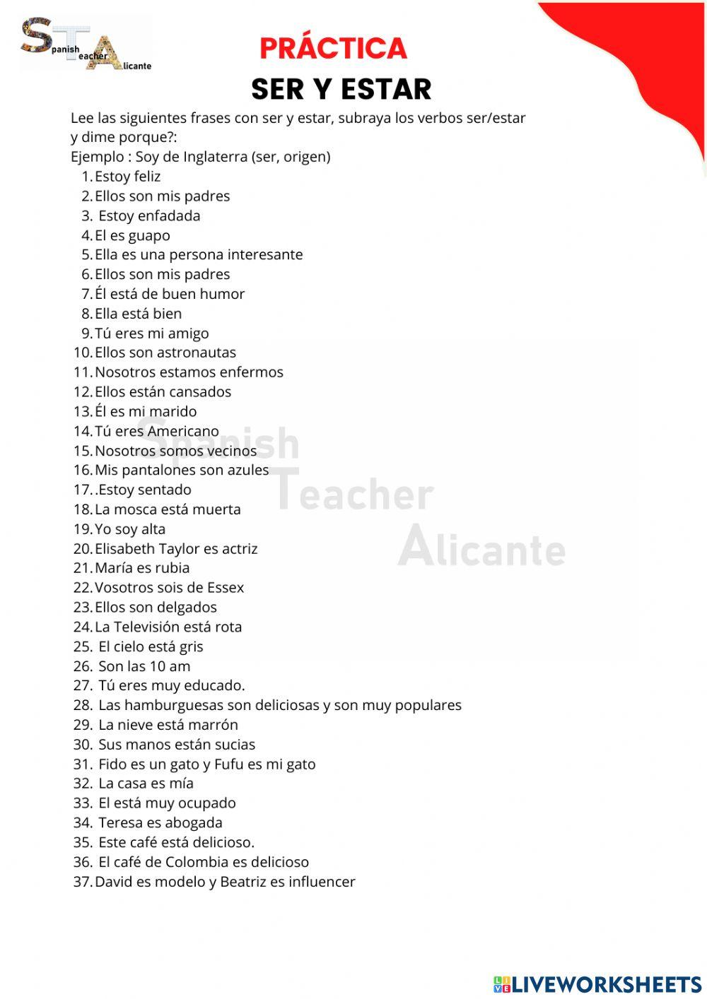 Ser y estar Free Interactive Worksheets 1436788