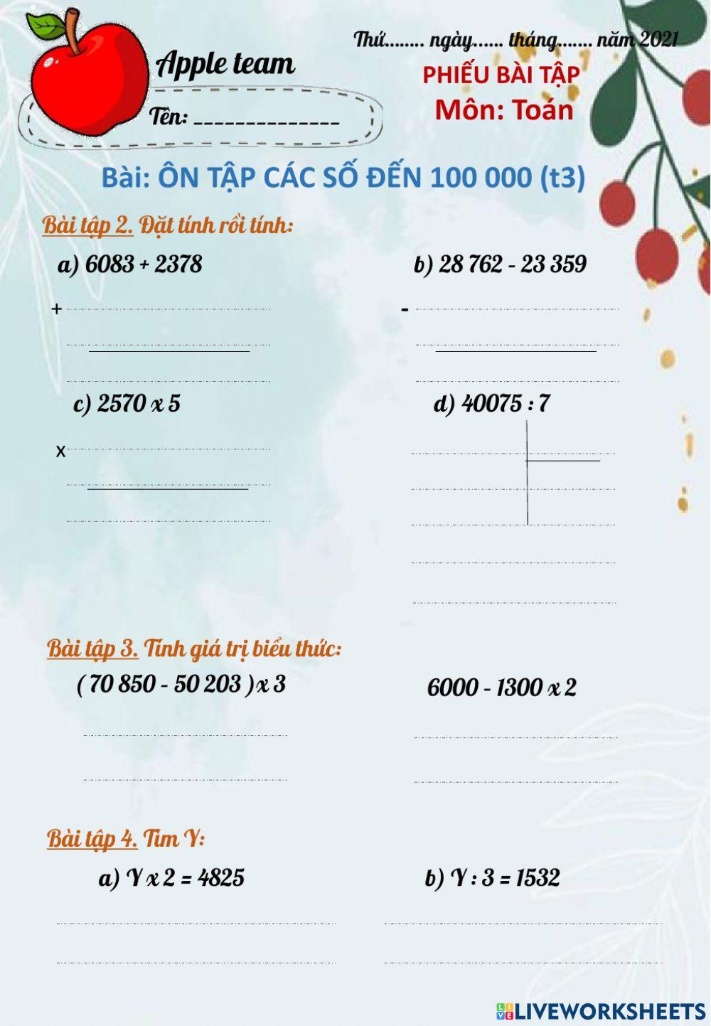 Phiếu bài tập toán