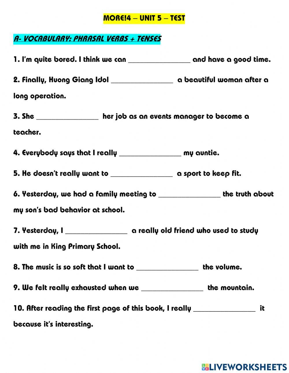 M4b u5 vocab+grammar test