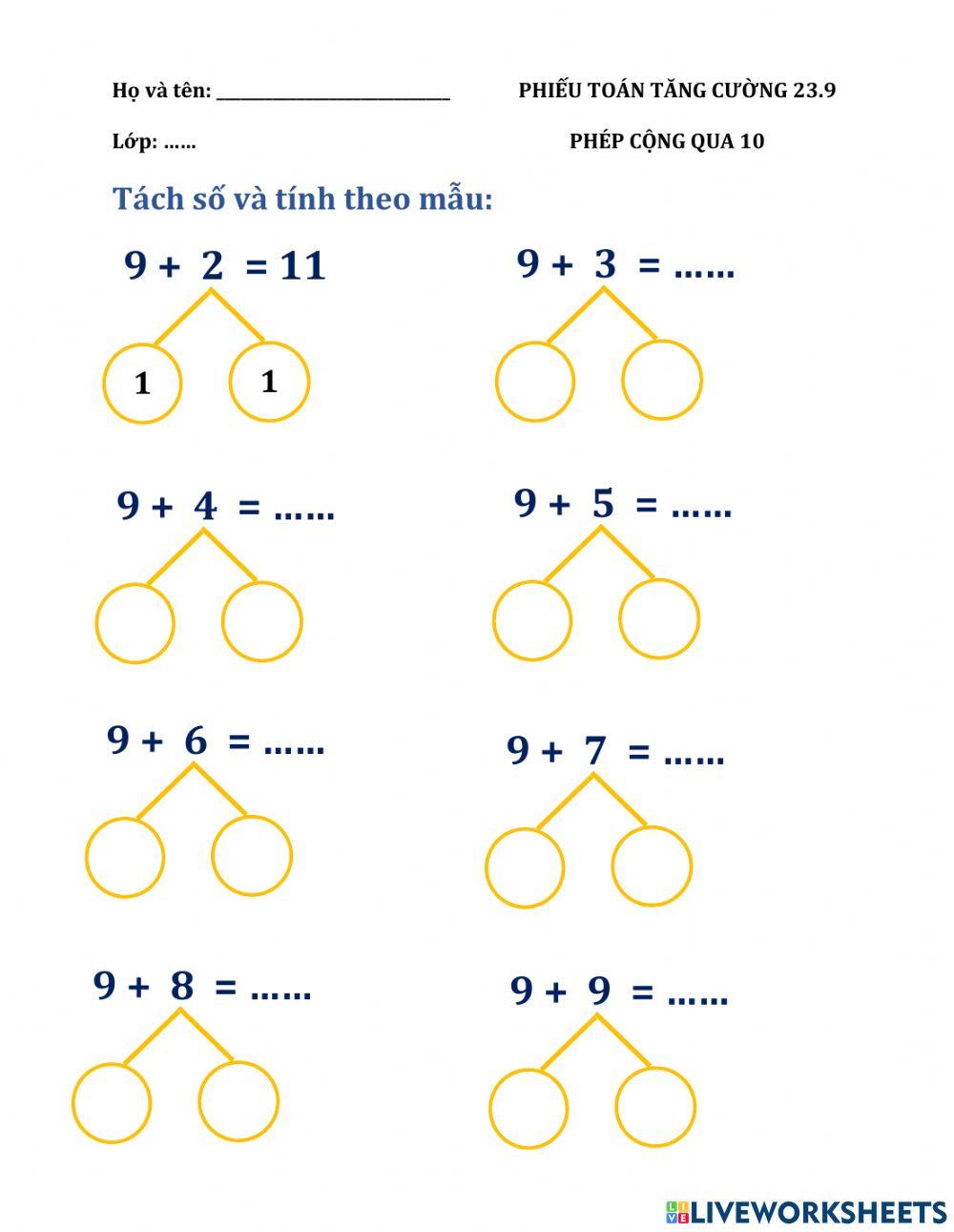 Phép cộng qua 10 trong phạm vi 20