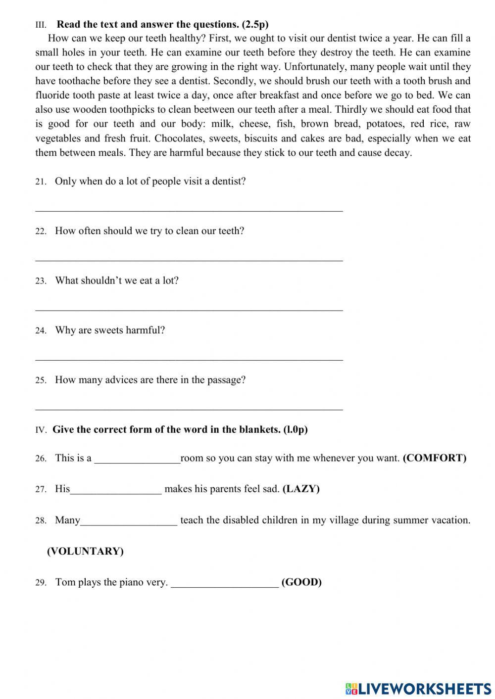 English 7-Written test No 1