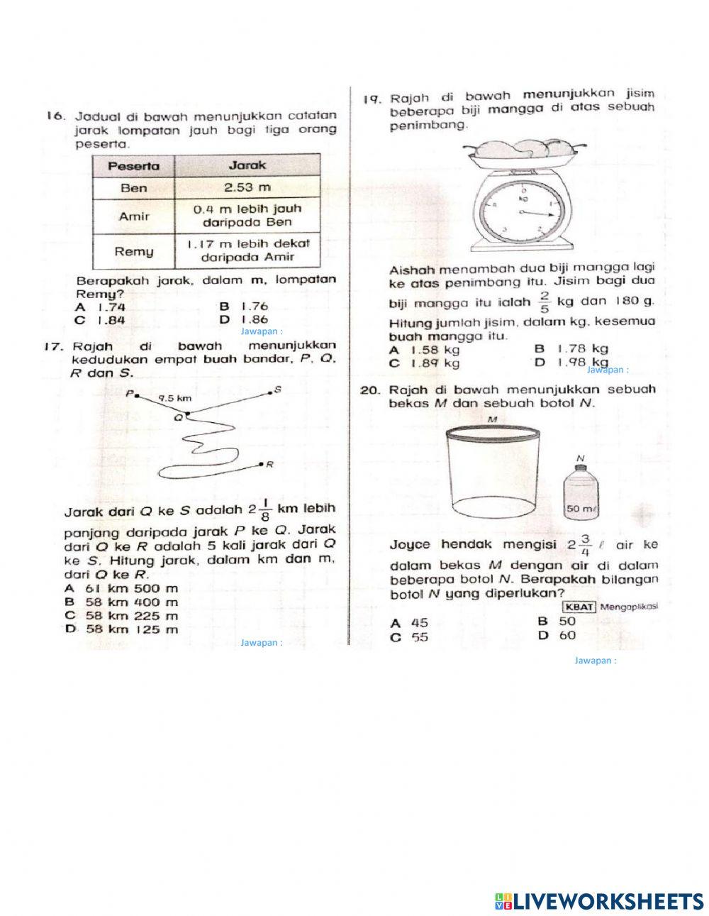 Ukuran dan sukatan (panjang,jisim, isi padu cecair)