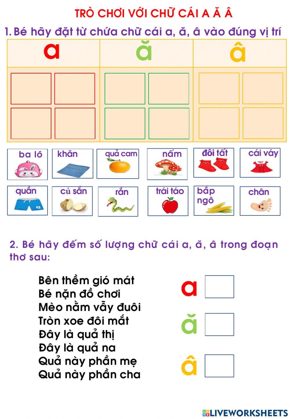 Ôn tập chữ cái a ă â