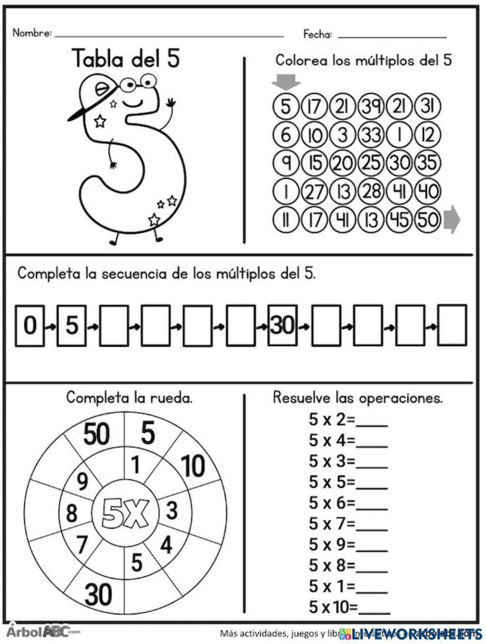 La tabla del 5