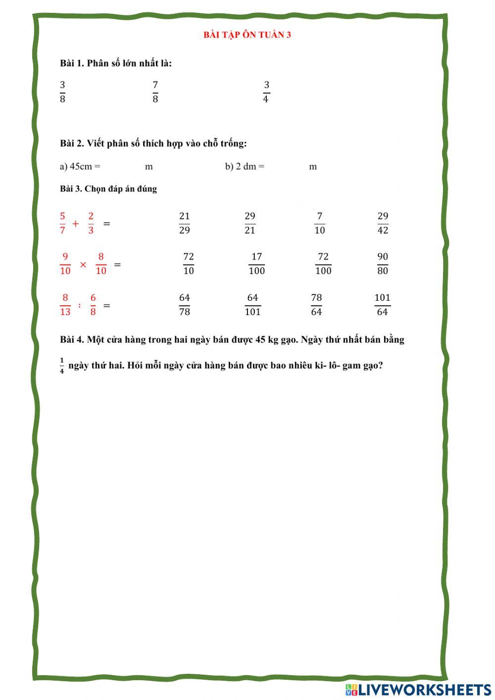 Ôn tập cuối tuần 3