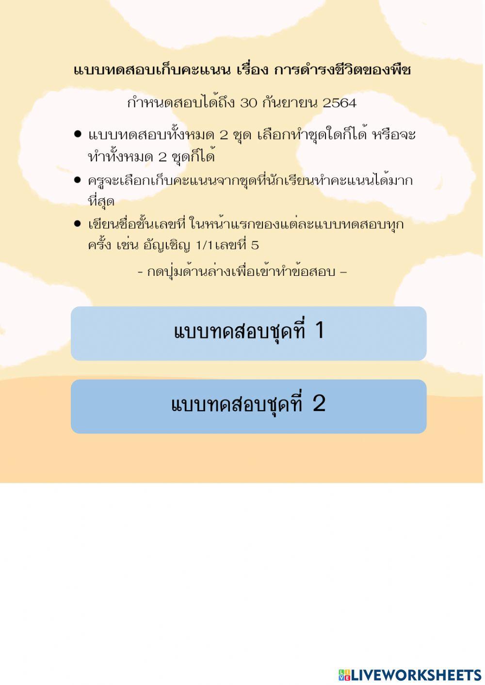 แบบทดสอบเก็บคะแนน เรื่อง การดำรงชีวิตของพืช