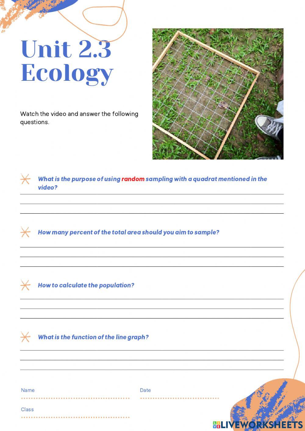 Unit 2.3 Ecology - WS for video watching activity