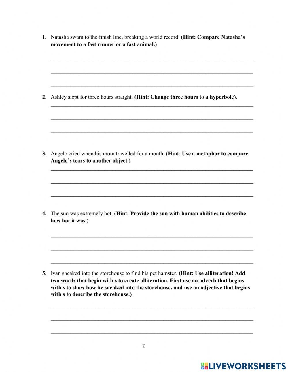 Literal and figurative language worksheet online exercise for live