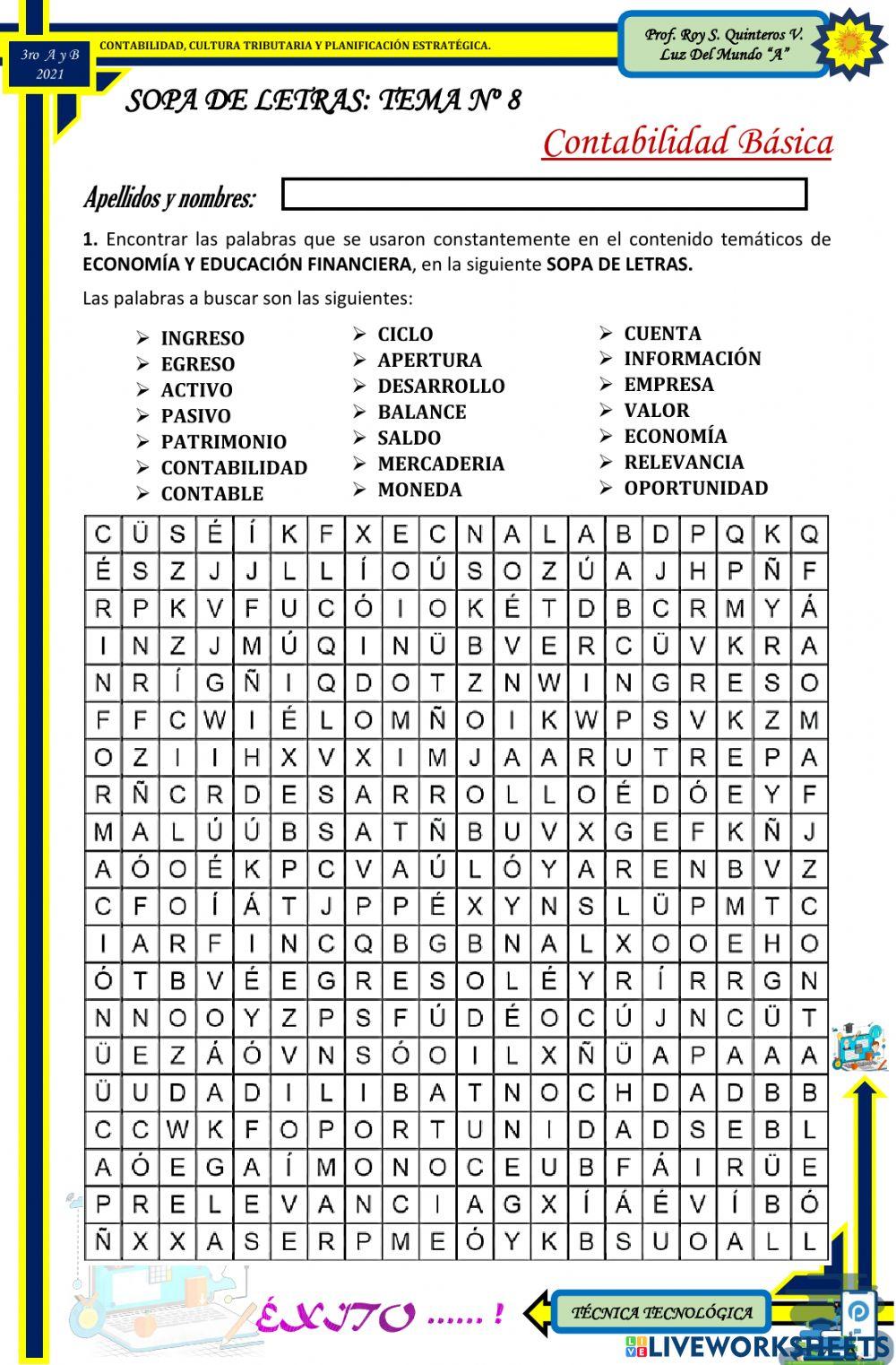 Sopa de letras : contabilidad básica