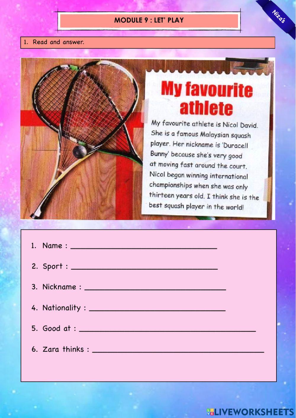 Y4 Module 9 : my favourite athlete