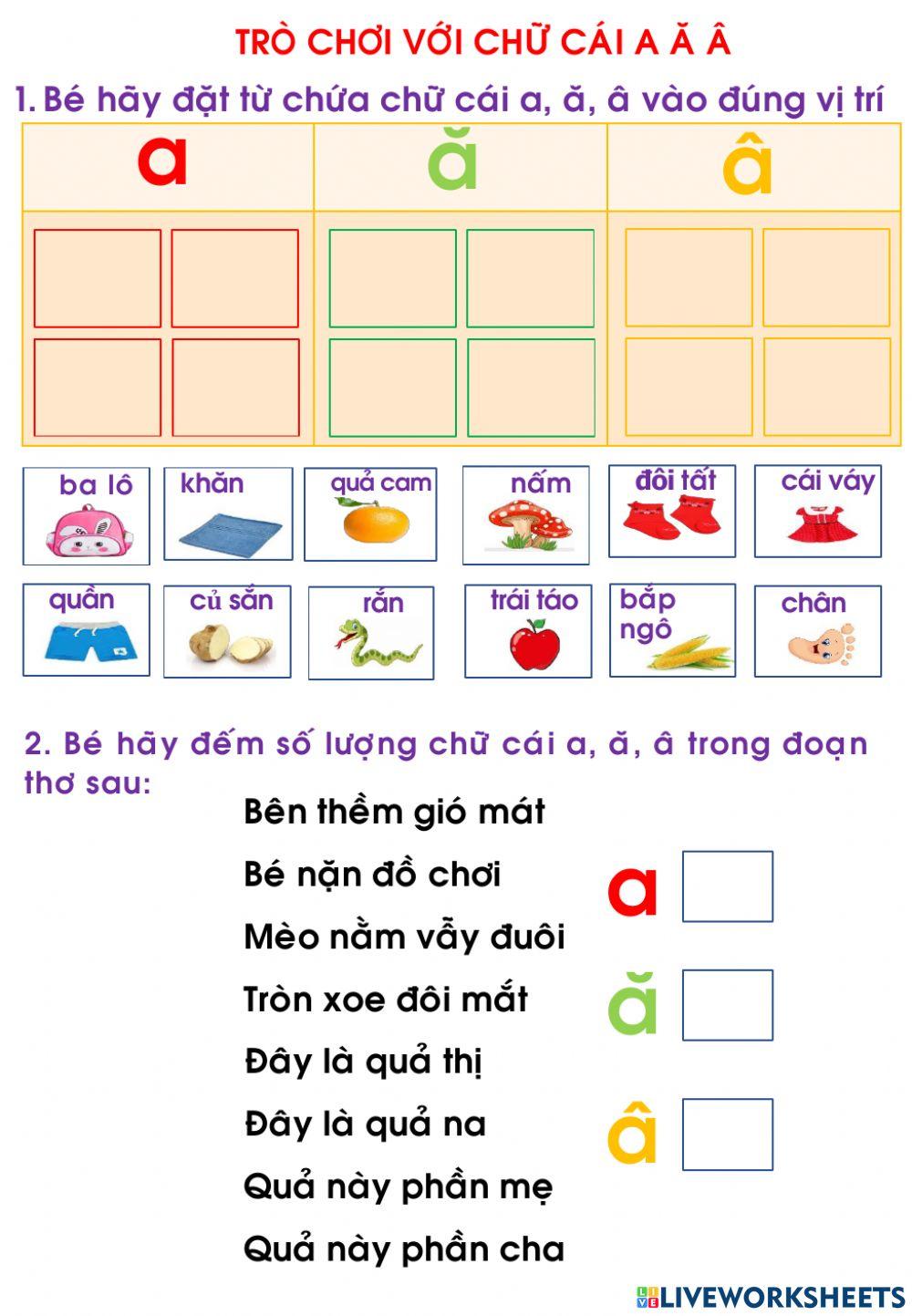 Ôn tập chữ cái a ă â (Alvin)