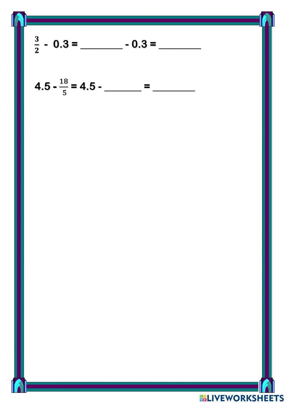 Suma y resta de fracciones con decimales