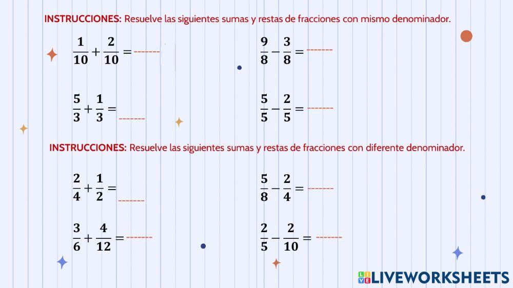 Adición y sustracción de fracciones