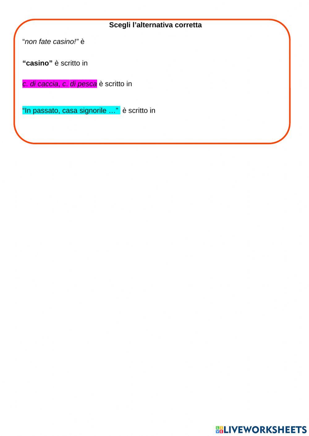 Il vocabolario, glossario