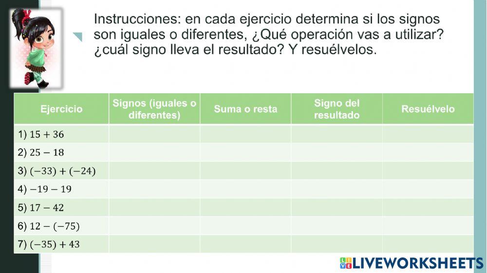Práctica: Suma y resta de enteros