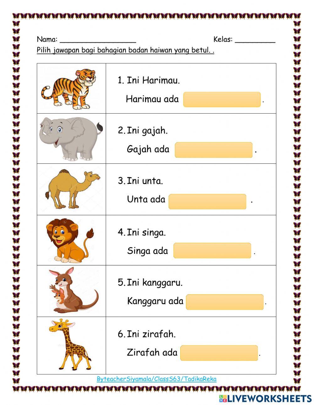 Kosa Kata (Bahagian badan haiwan)