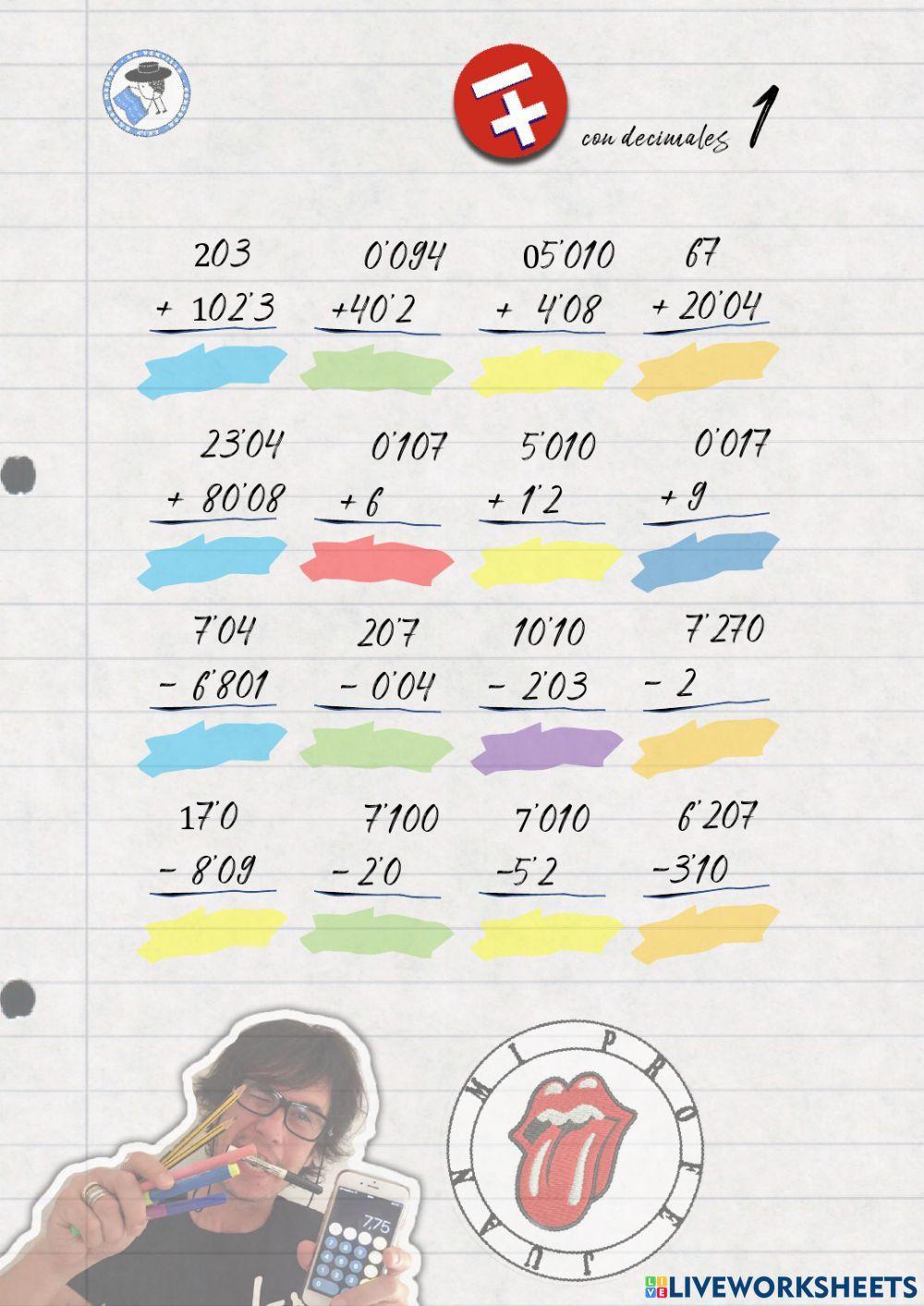 Suma y resta con decimales 1