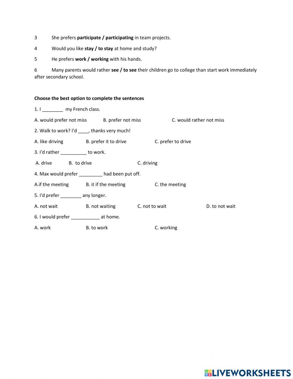 Future continuous-Preferences