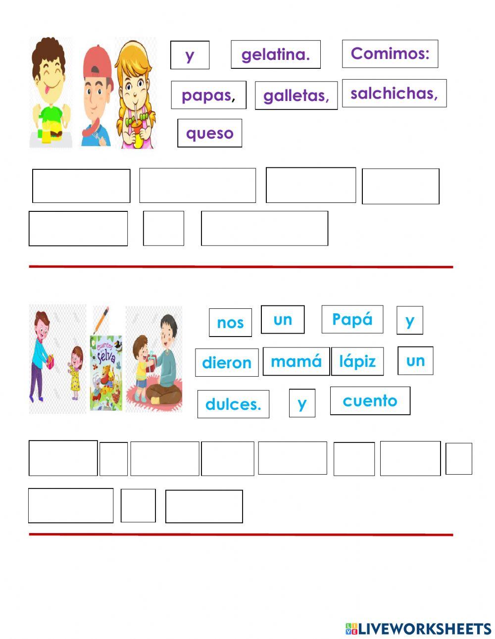 Palabras y oraciones del cuento inicial