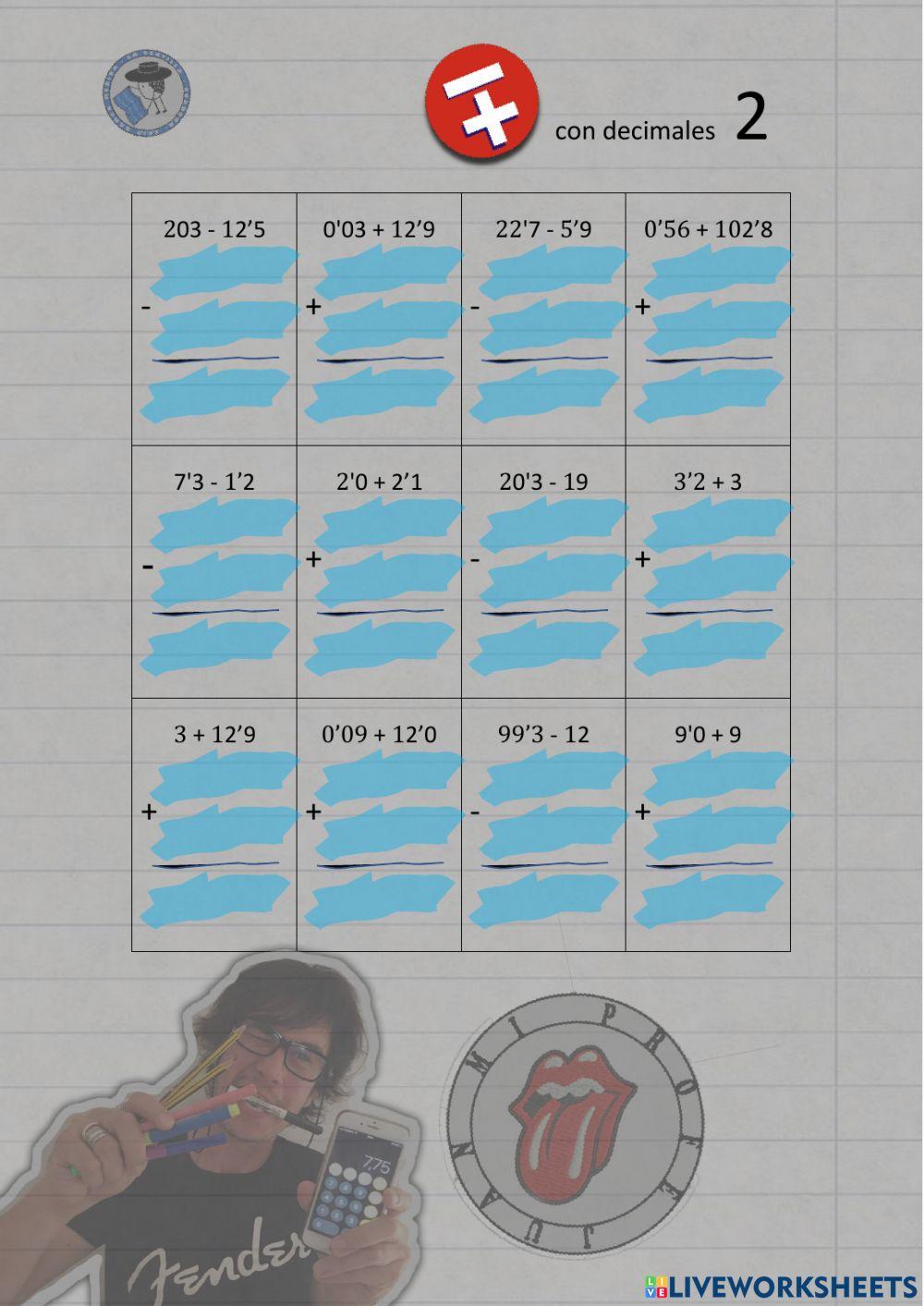 Sumas y restas con decimales 2