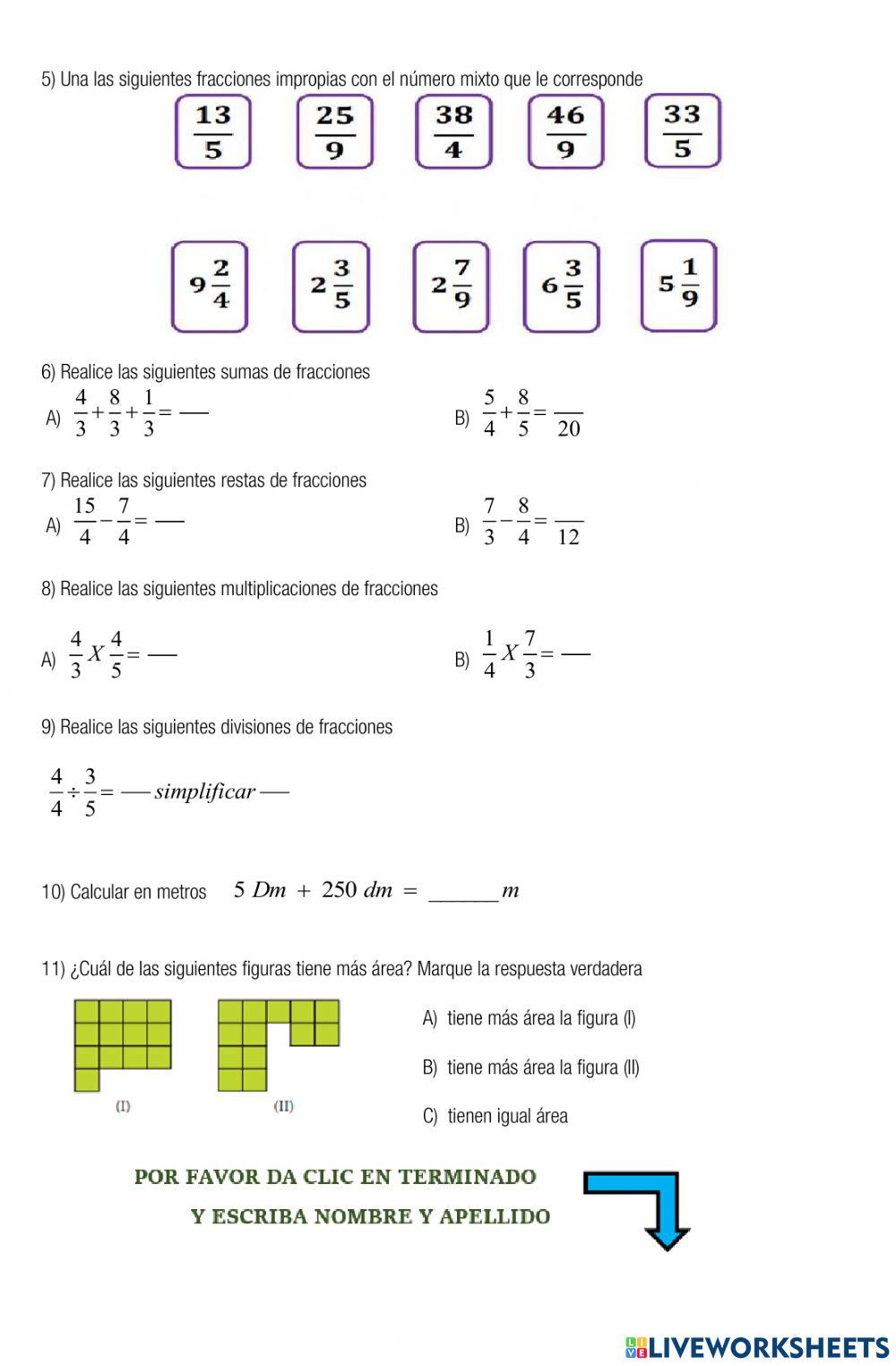 Evaluación Acumulativa Matemáticas