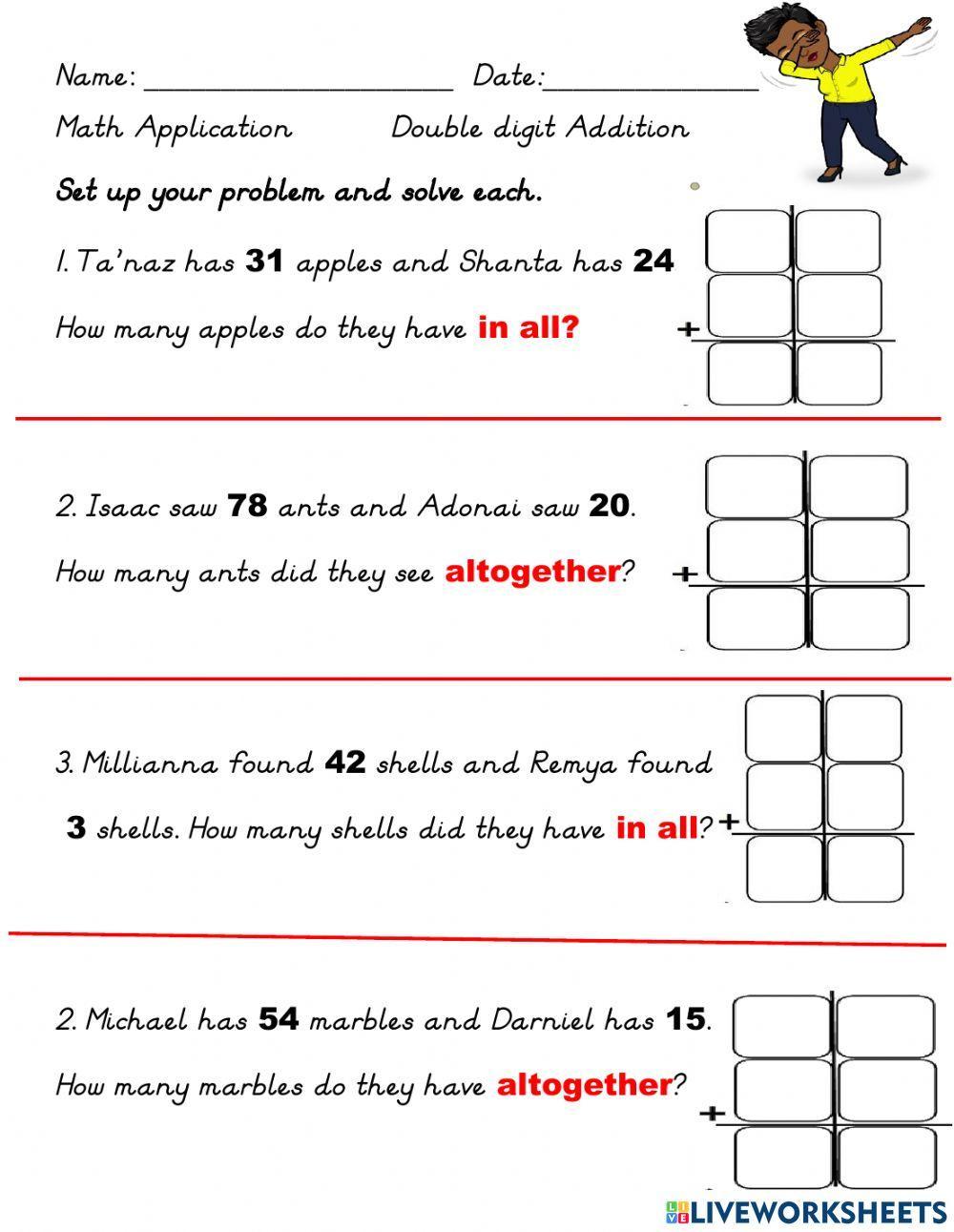Double digit addition word problems
