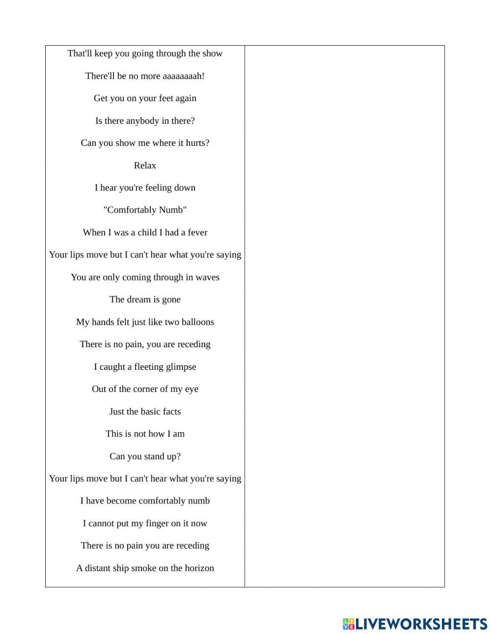 Comfortably numb lyrics