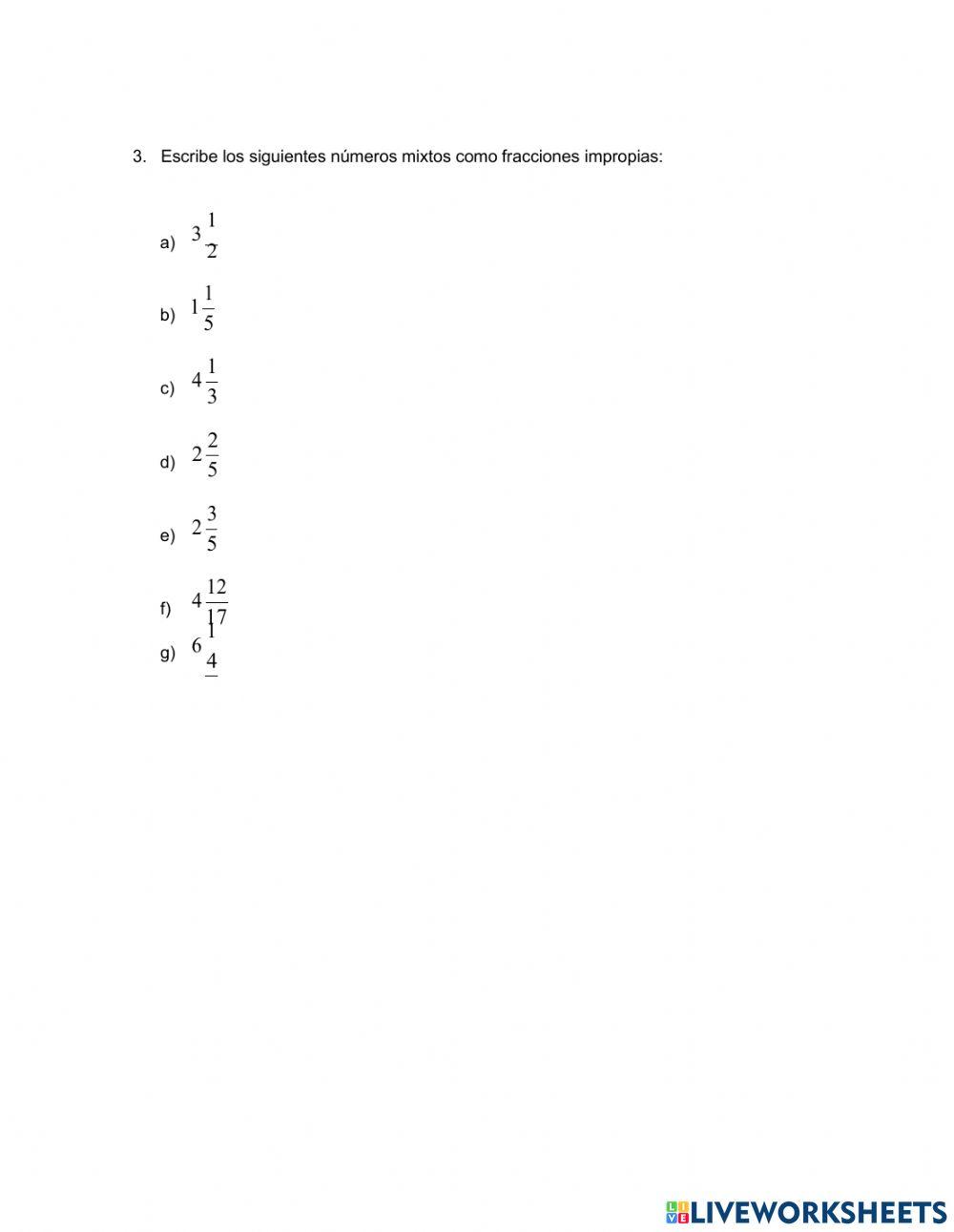 Fracciones y numero mixto