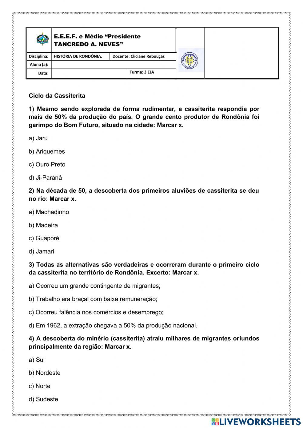 Ciclo da Cassiterita em Rondônia.