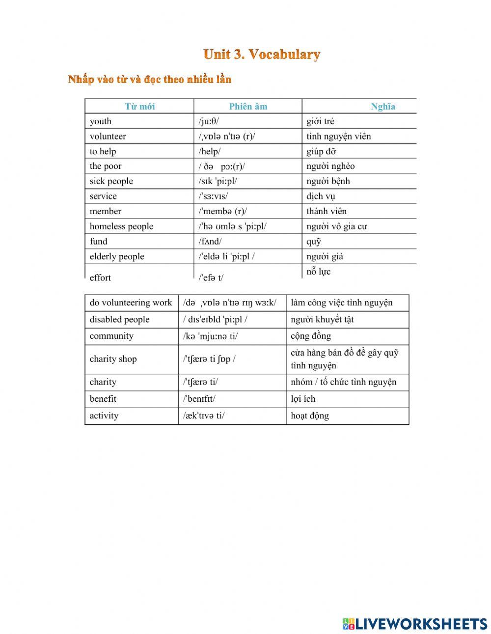 Unit 3 community service worksheet live worksheets