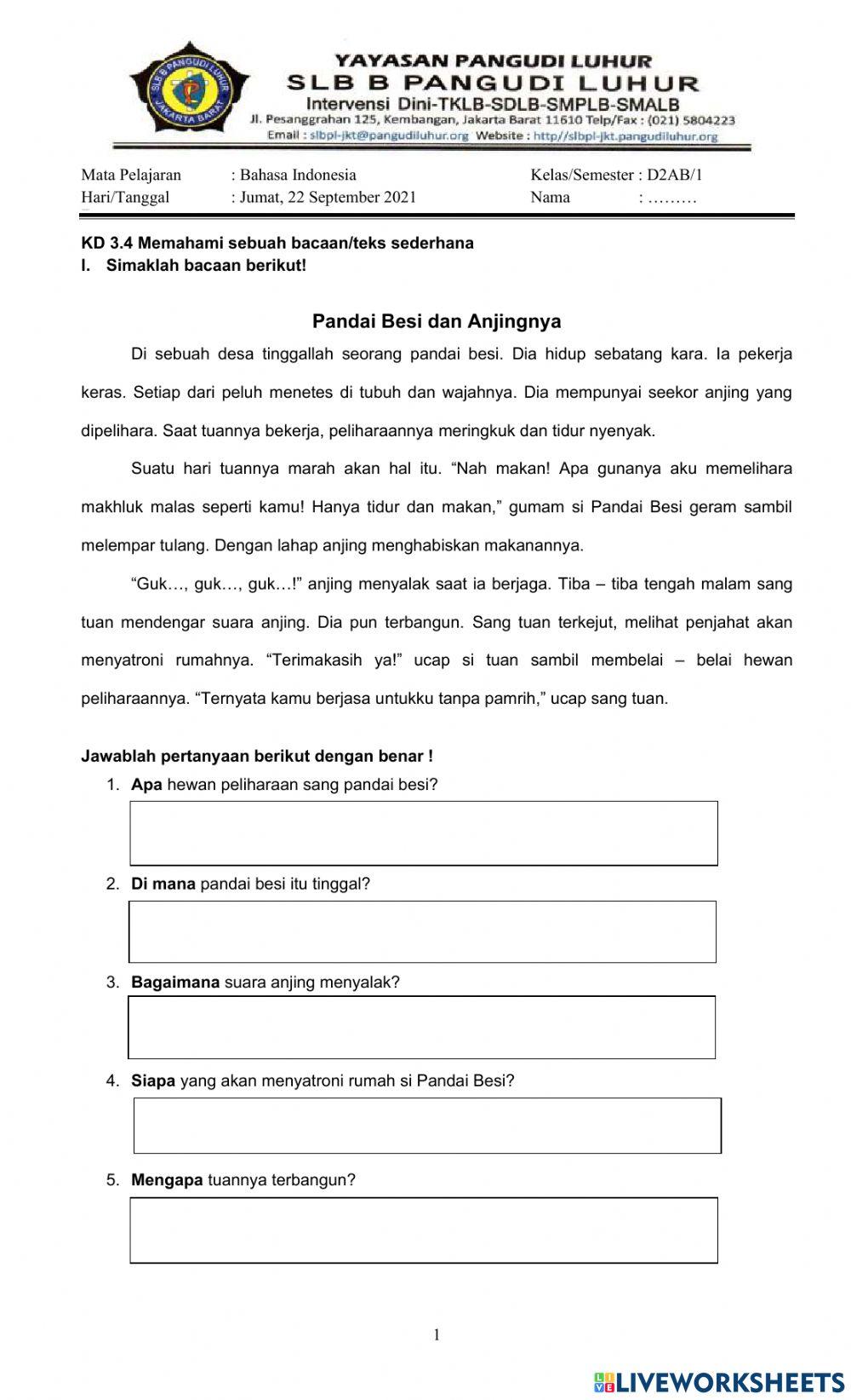 Ulangan Bahasa Indonesia 1