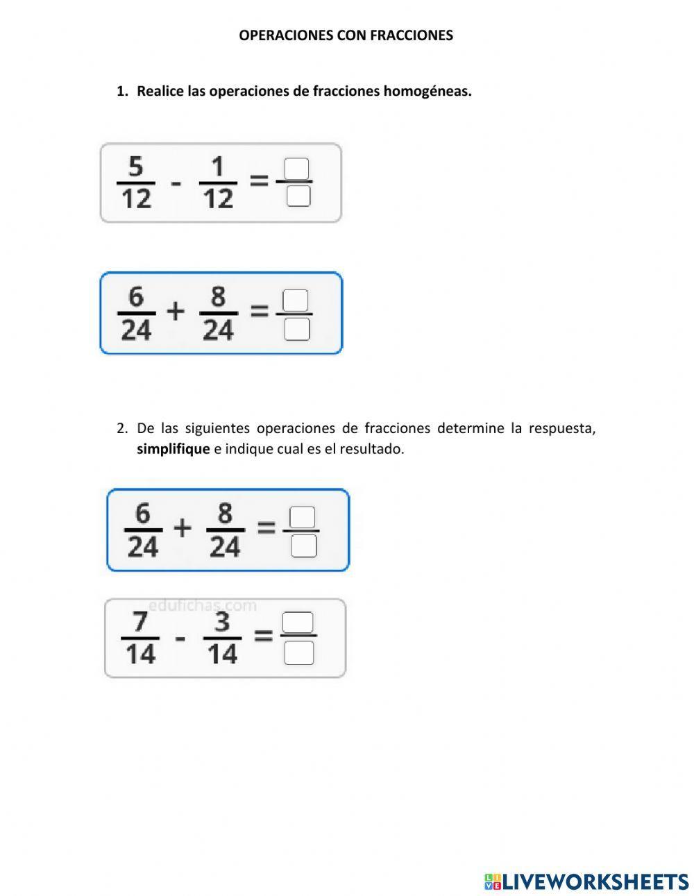 Repaso de fracciones sumas y restas.