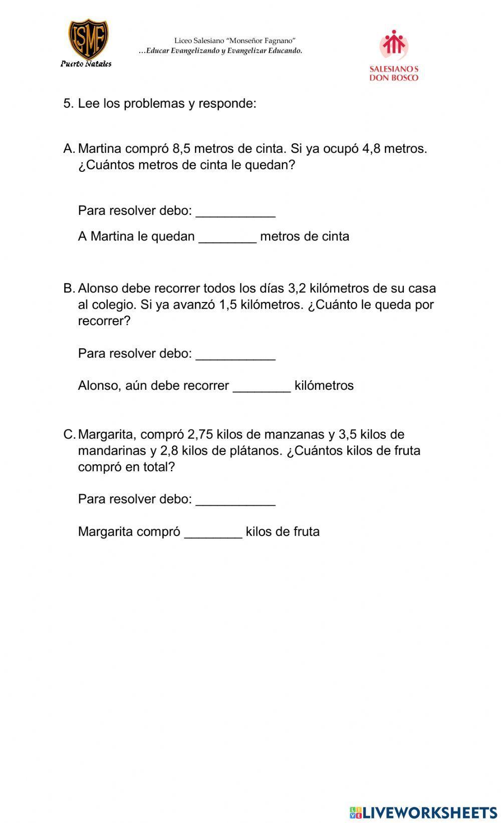 Sumas y Restas de Decimales