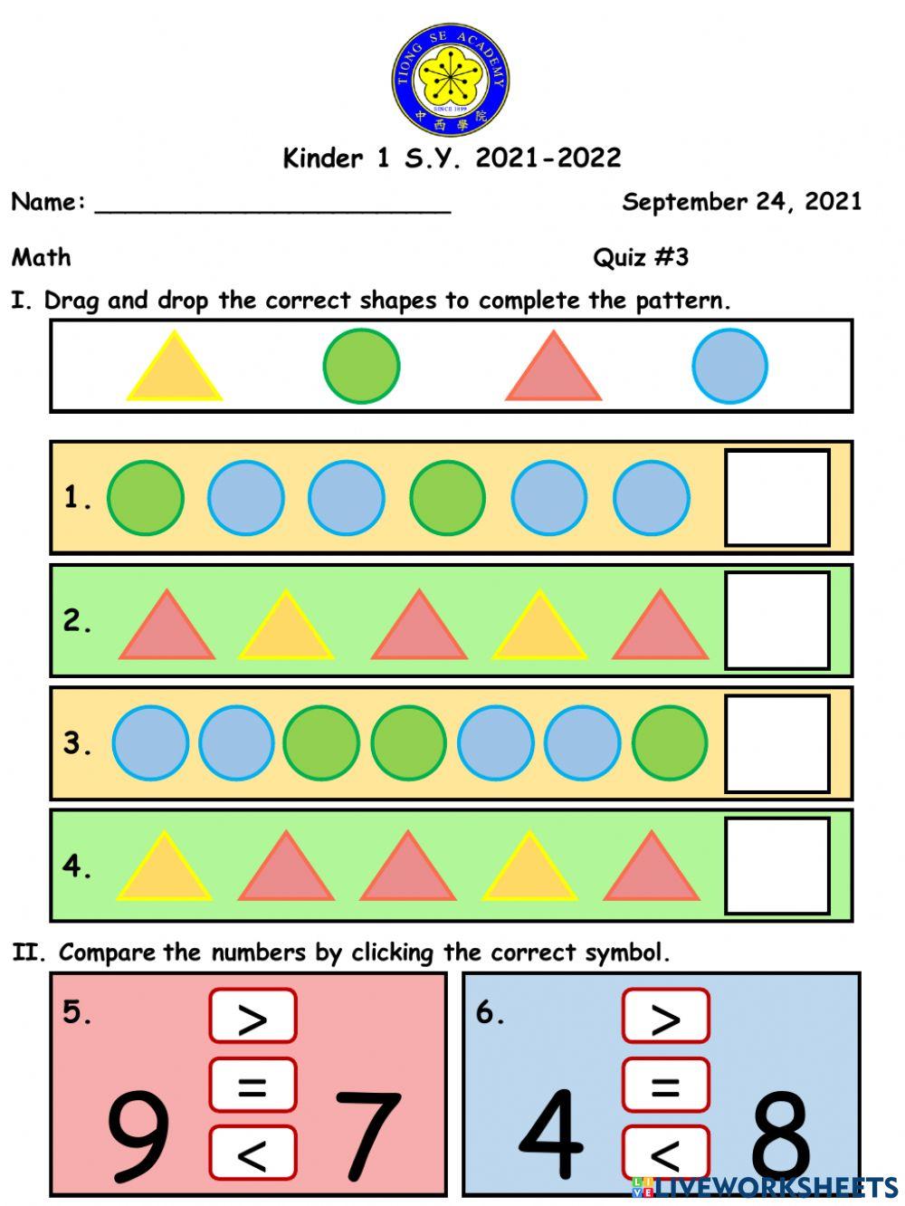 pattern and comparing numbers