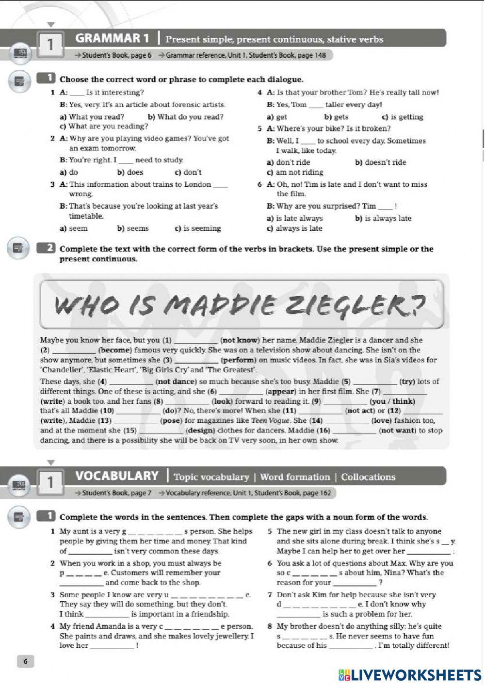 B1-Workbook Unit 1-Grammar and Vocabulary