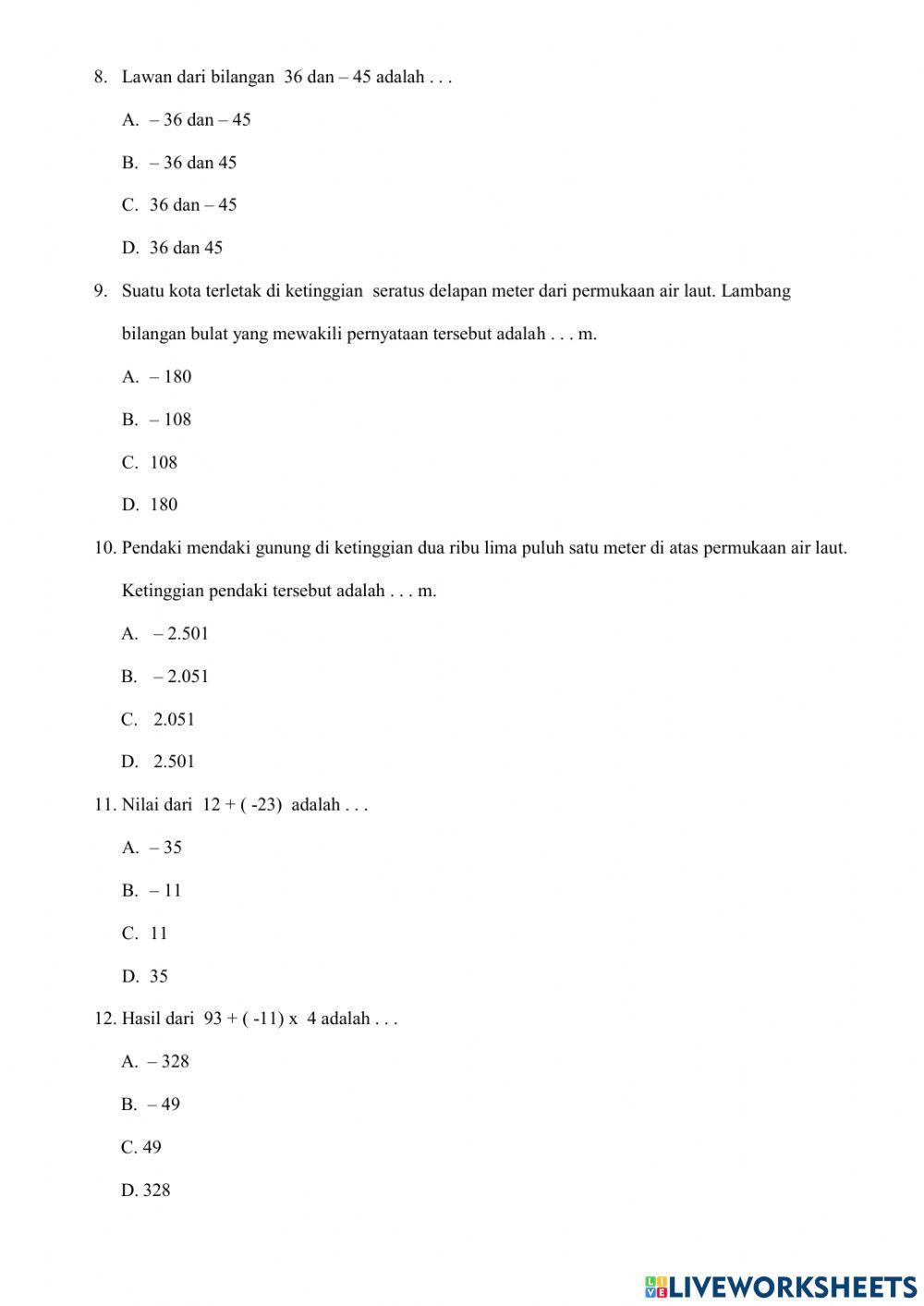 Penilaian Tengah semester 1 Matematika
