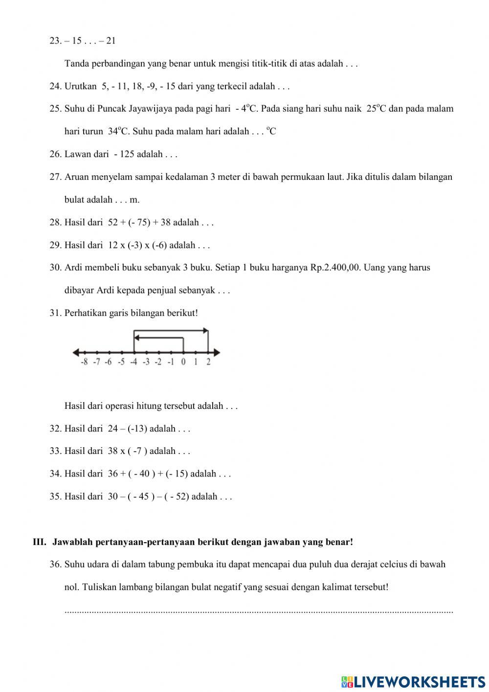 Penilaian Tengah semester 1 Matematika
