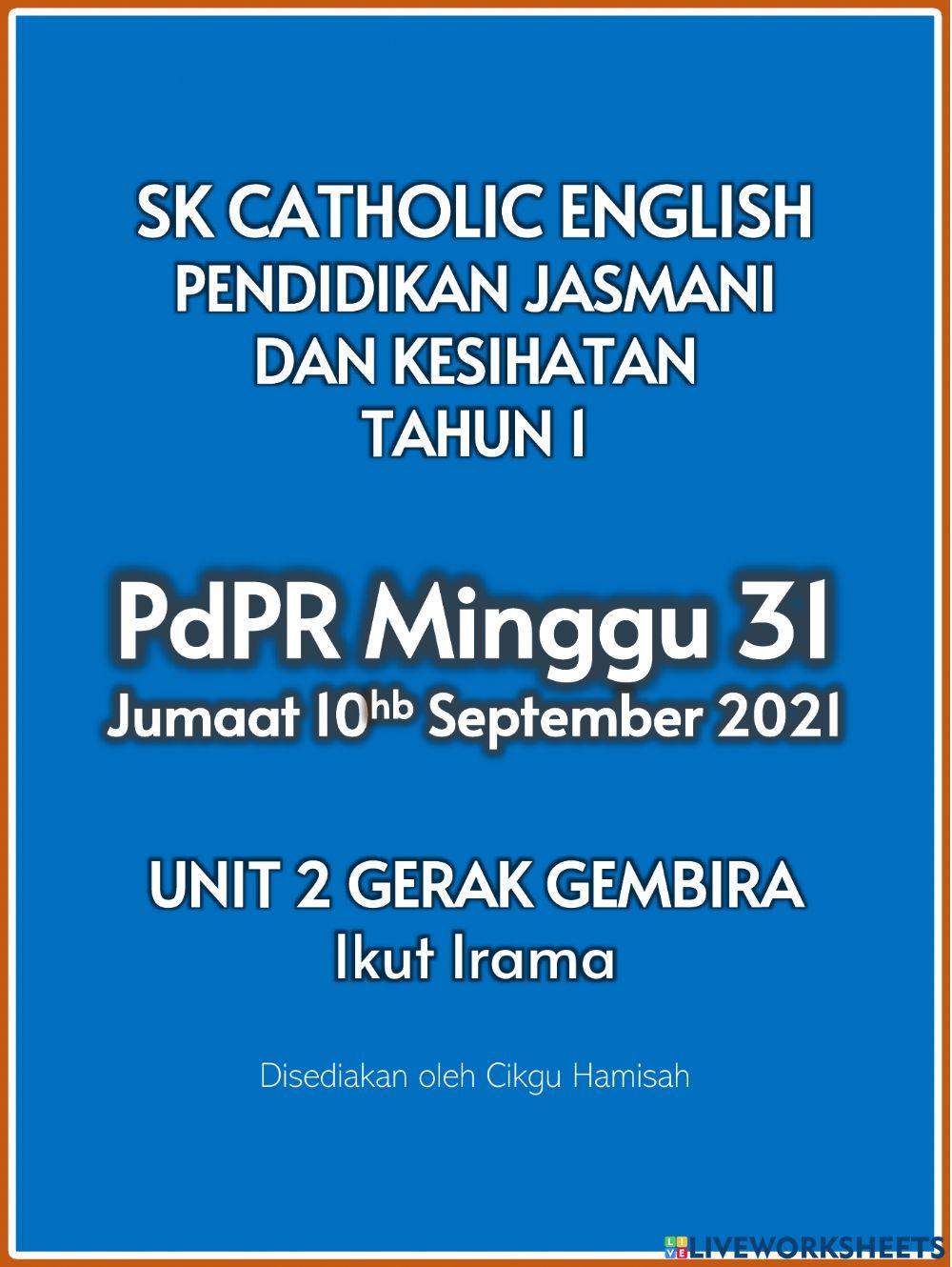 Pendidikan Jasmani dan Kesihatan Tahun 1 PdPR Minggu 31 Jumaat 24hb September 2021 - UNIT 2 GERAK GEMBIRA - Ikut Irama