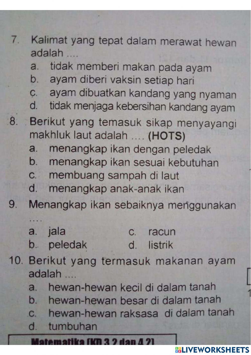 Ulangan harian tematik bahasa indonesia tema 2 st 3&4