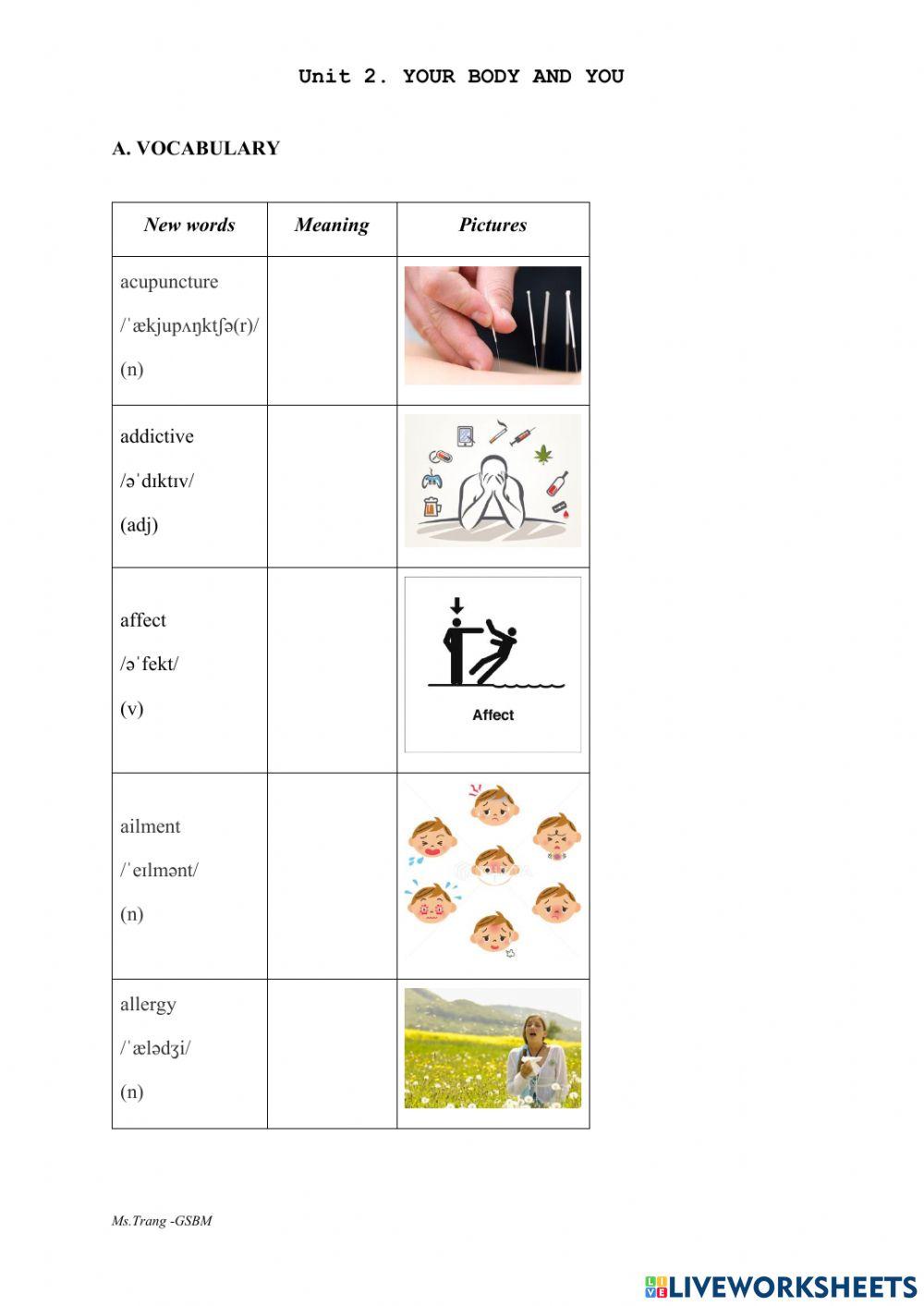 Unit 2 Your body and you