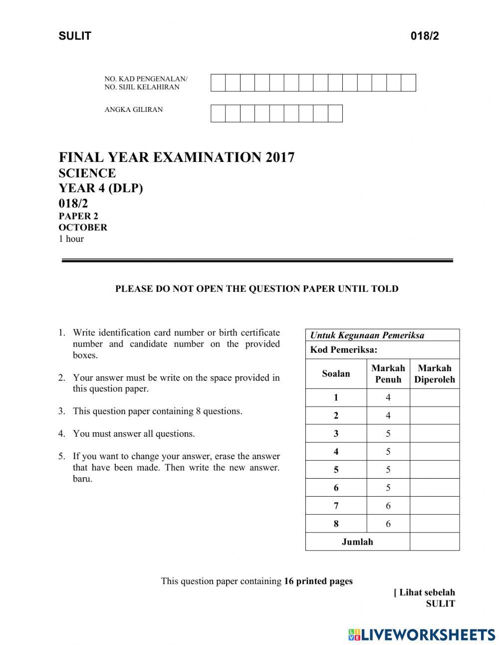 Science Year 4 DLP - Paper 2