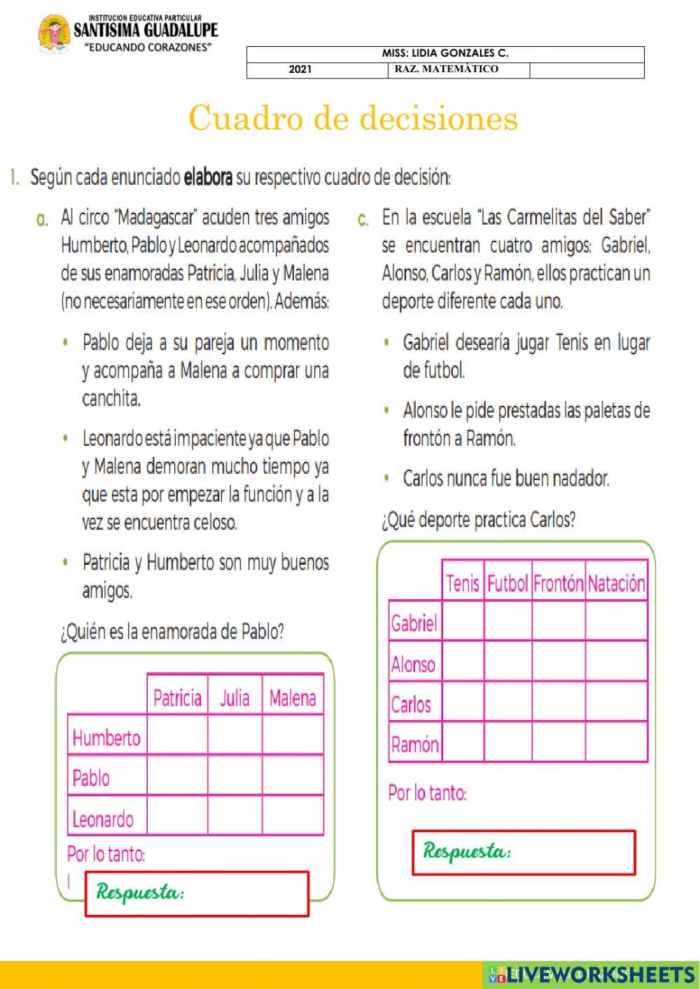 Cuadro de decisiones