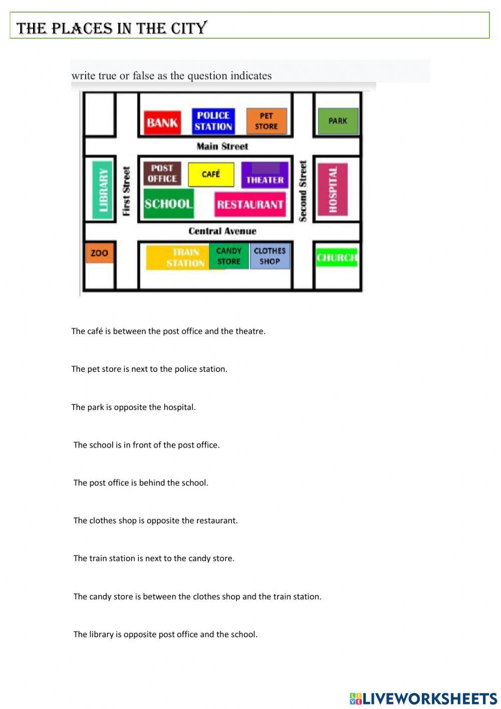 Worsheets of the places in the city part 2