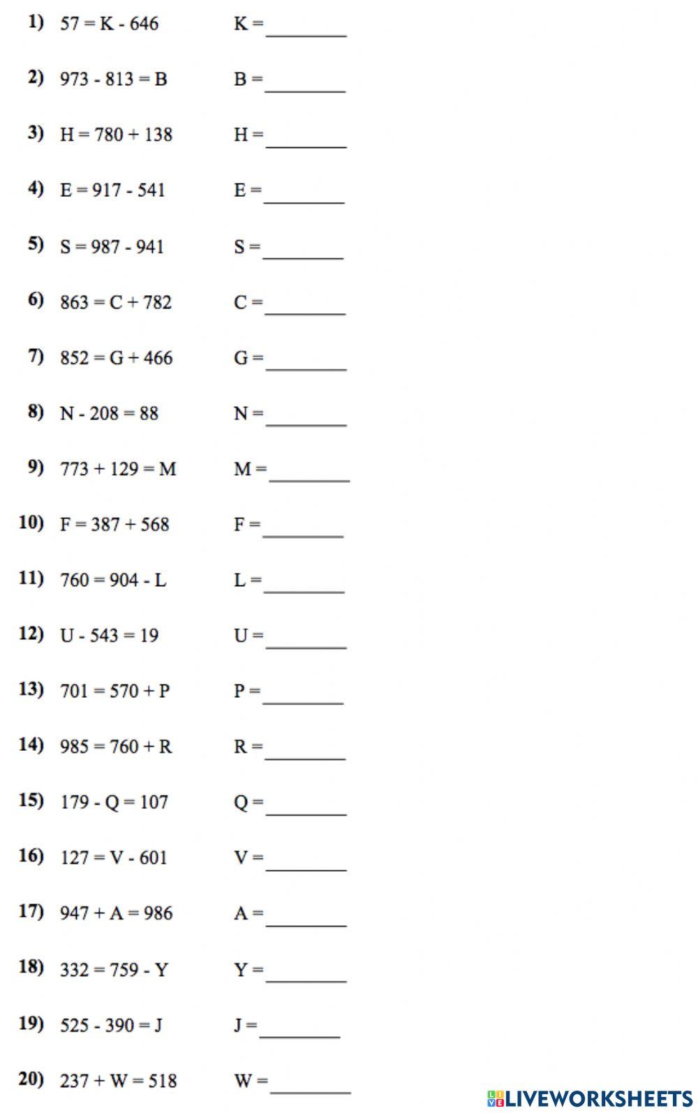 Math add subtract 2 worksheet | Live Worksheets