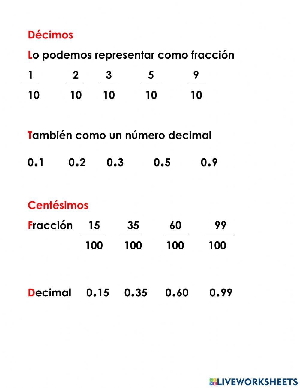 Decimos, centésimos y milésimos