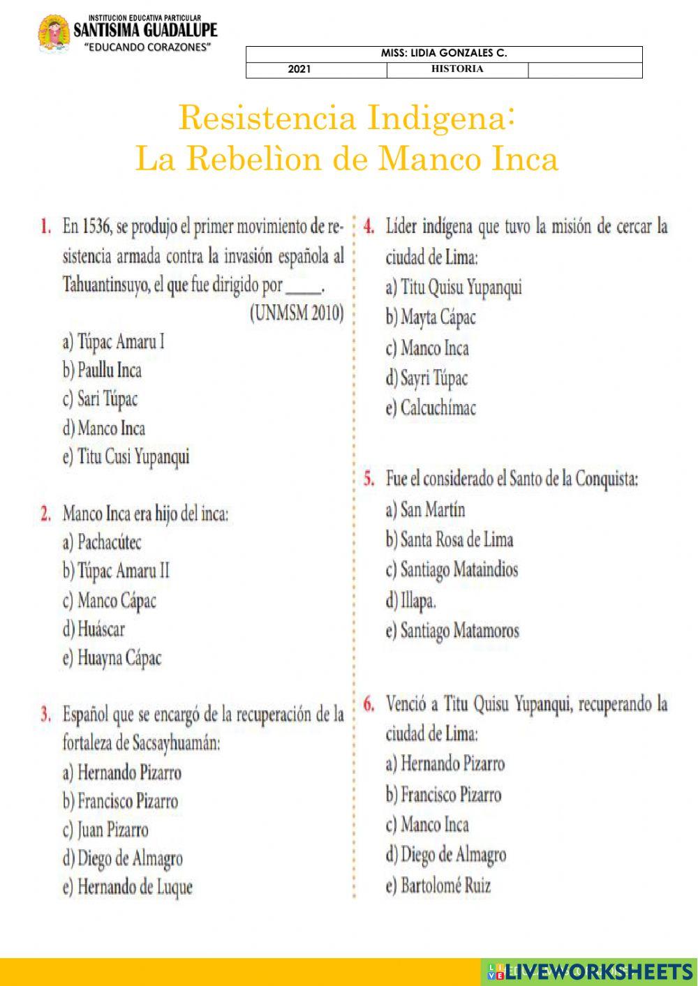 Resistencia indígena: La rebelión de manco inca