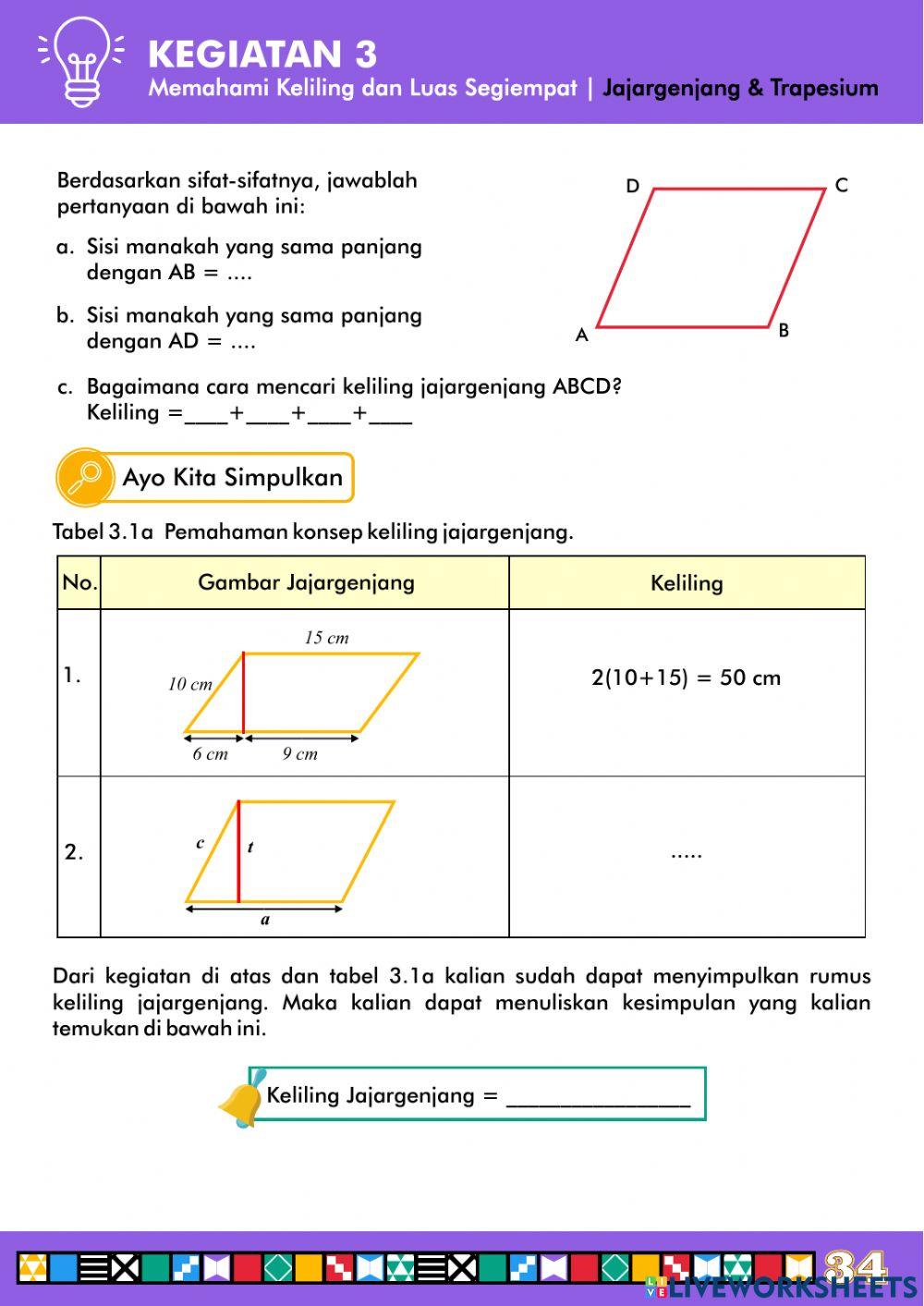 Kegiatan 3 -Memahami luas dan keliling jejargenjang trapesium-